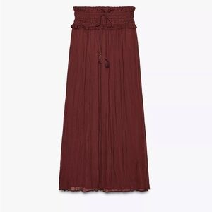 Zara Brown Maxi Skirt with Smocked Waist and Tie